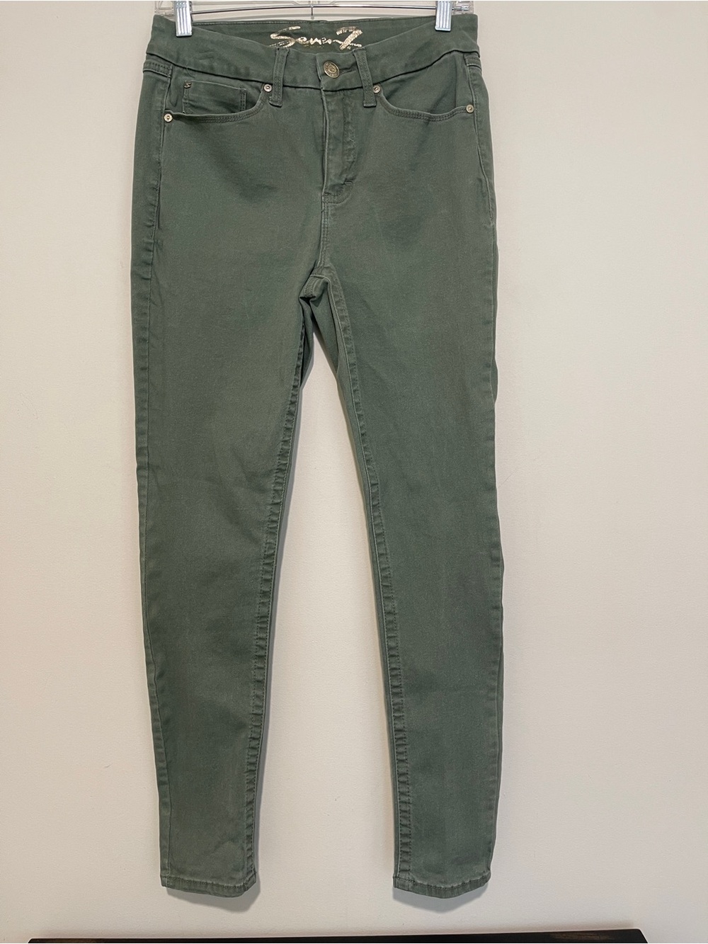 7 for All Mankind Olive Green Tummyless High Rise Skinny Jeans